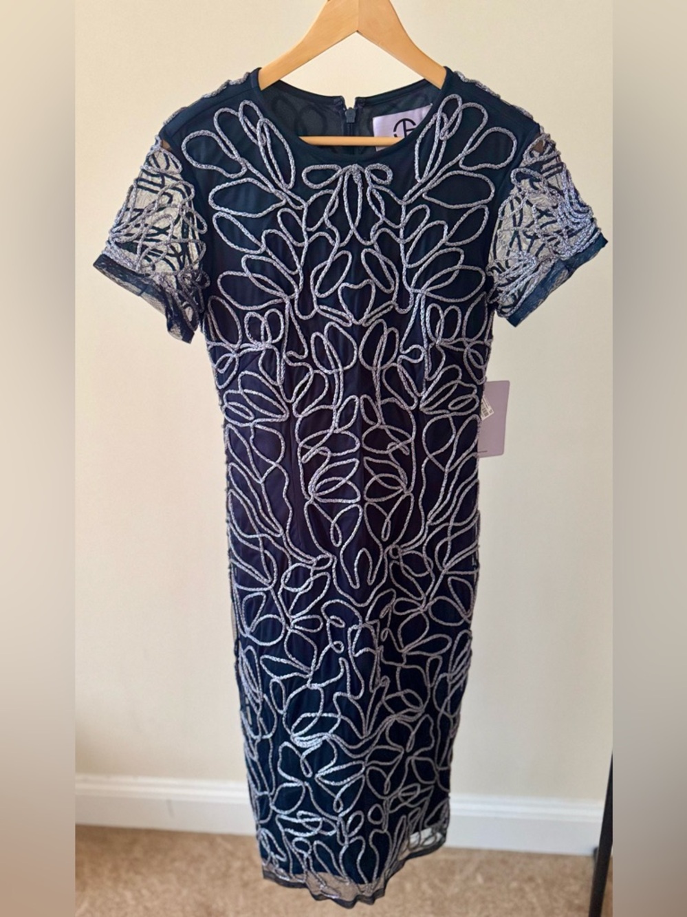 JS Collections Navy Midi Dress with Silver Embroidery